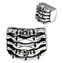 Load image into Gallery viewer, Stainless steel skeleton hand ring with a small skull