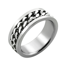 Load image into Gallery viewer, A matte polished stainless steel ring with an embedded chain inlay.