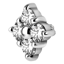 Load image into Gallery viewer, A SS316L clover internally threaded attachment with white cubic zirconia stones