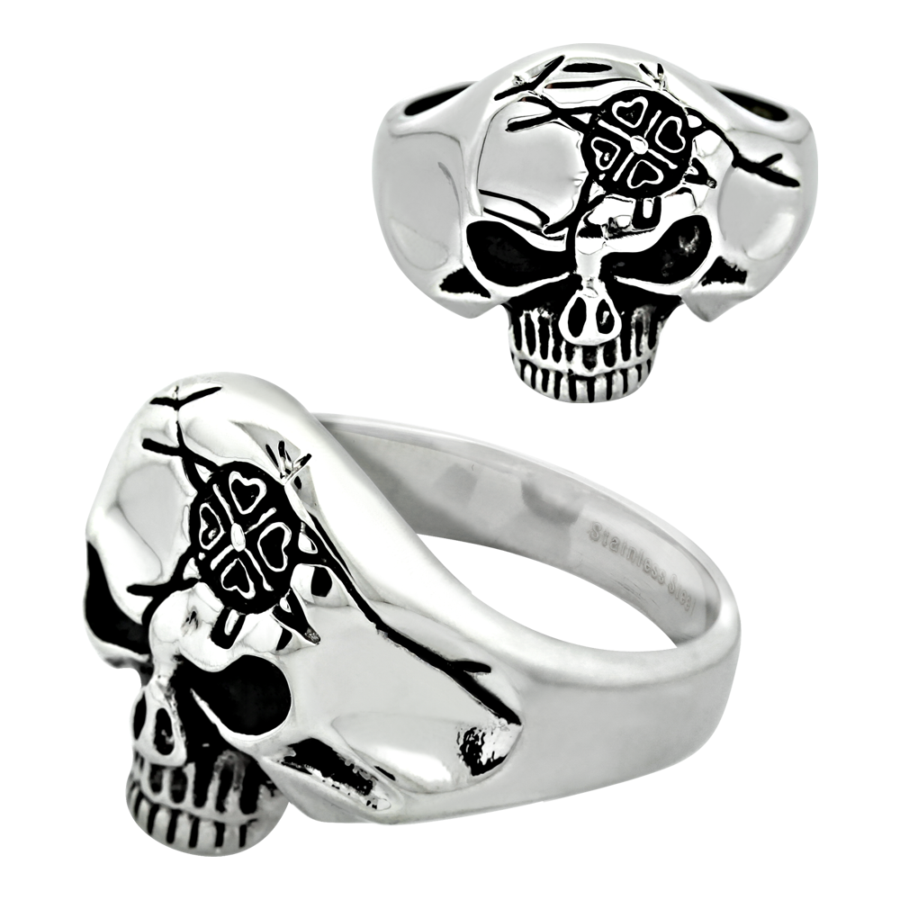 Heart Clover Skull Ring