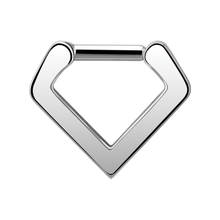 Load image into Gallery viewer, A V-shaped steel clicker, typically used for septum piercings, with a shiny finish.