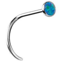 Load image into Gallery viewer, Titanium nose twirl stud with a bezel-set lab-created opal