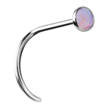 Load image into Gallery viewer, Titanium nose twirl stud with a bezel-set lab-created opal