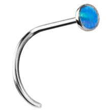 Load image into Gallery viewer, Titanium nose twirl stud with a bezel-set lab-created opal
