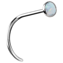 Load image into Gallery viewer, Titanium nose twirl stud with a bezel-set lab-created opal