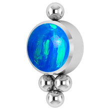 Load image into Gallery viewer, A titanium ornate internally threaded attachment with a blue opal