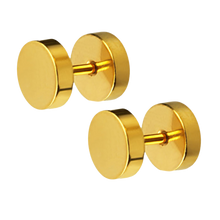 Load image into Gallery viewer, Pair of gold PVD steel fake plugs with 6mm discs
