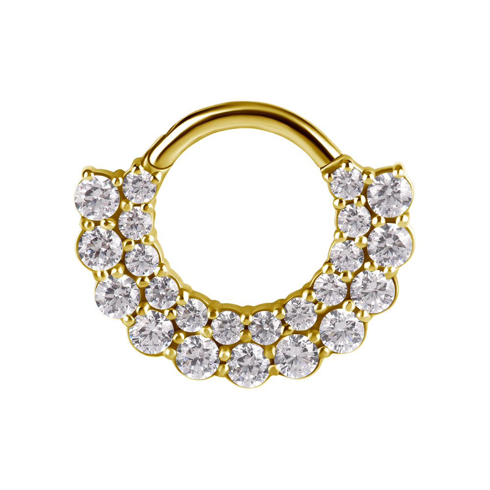 18k gold PVD nickel-free cobalt-chrome hinged clicker double row with prong-set white premium zirconia stones