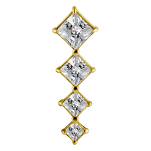 Load image into Gallery viewer, 18k gold PVD cobalt-chrome nickel free internally threaded attachment with white square premium zirconias graduating in size
