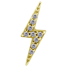 Load image into Gallery viewer, 18k gold PVD nickel-free cobalt-chrome lightning bolt internally threaded attachment paved with white premium zirconia stones for the left ear
