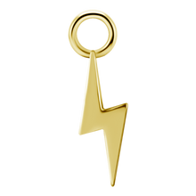 Load image into Gallery viewer, 18k gold PVD nickel-free cobalt-chrome plain lightning bolt charm for sleepers, hinged rings, chains &amp; more. 
