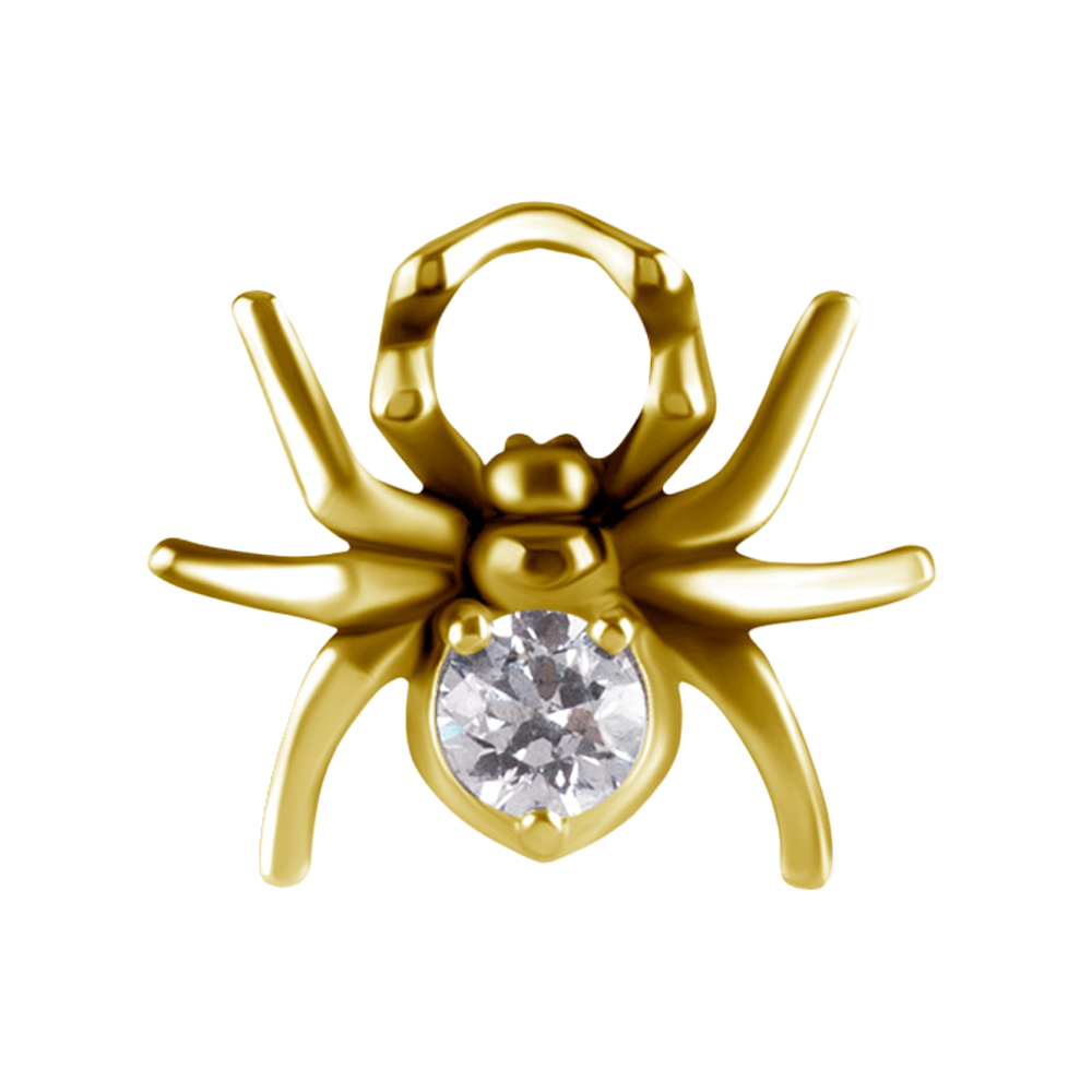 18k gold PVD nickel-free cobalt-chrome spider charm with a white premium zirconia stone.