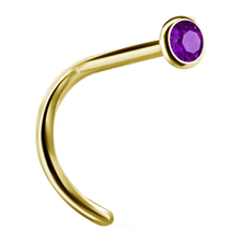 Load image into Gallery viewer, A curved nose stud with a bezel set crystal at the end.
