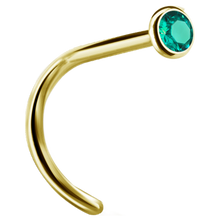 Load image into Gallery viewer, A curved nose stud with a bezel set crystal at the end.
