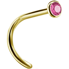 Load image into Gallery viewer, A curved nose stud with a bezel set crystal at the end.
