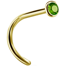 Load image into Gallery viewer, A curved nose stud with a bezel set crystal at the end.
