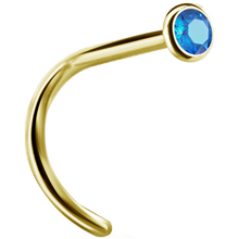 Load image into Gallery viewer, A curved nose stud with a bezel set crystal at the end.
