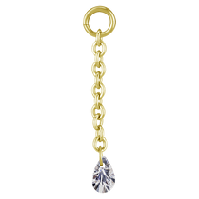 Load image into Gallery viewer, 24k gold PVD 15mm chain charm with a floating white teardrop cubic zirconia stone 
