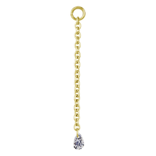 Load image into Gallery viewer, 24k gold PVD 30mm chain charm with a floating white teardrop cubic zirconia stone 
