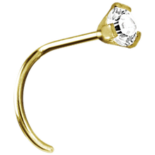 Load image into Gallery viewer, 24k PVD SS316L prong set nose twirl stud with white gem
