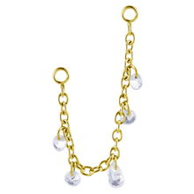 Load image into Gallery viewer, 24k gold PVD surgical steel 316L single connecting chain with floating white cubic zirconia stones. 40mm long
