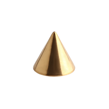 Load image into Gallery viewer, 24k gold PVD surgical steel 316L plain threaded micro spike made for 1.2mm microbars or labrets. 3mm wide and 3mm tall
