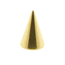 Load image into Gallery viewer, 24k gold PVD surgical steel 316L plain threaded micro spike made for 1.2mm microbars or labrets. 3mm wide and 4mm tall
