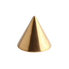 Load image into Gallery viewer, 24k gold PVD surgical steel 316L plain threaded micro spike made for 1.2mm microbars or labrets. 4mm wide and 4mm tall
