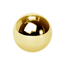 Load image into Gallery viewer, A plain 24k gold PVD surgical steel 316L externally threaded ball made to fit 1.2mm microbars or labrets. 2.5mm wide
