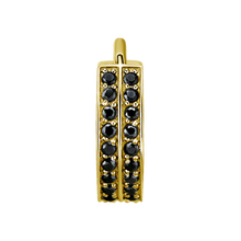 Load image into Gallery viewer, 24k gold PVD surgical steel hinged ring with two rows of paved black premium zirconia stones
