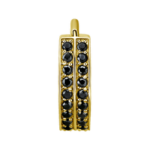Load image into Gallery viewer, 24k gold PVD surgical steel hinged ring with two rows of paved black premium zirconia stones
