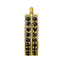 Load image into Gallery viewer, 24k gold PVD surgical steel hinged ring with two rows of paved black premium zirconia stones
