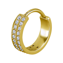 Load image into Gallery viewer, 24k gold PVD surgical steel hinged ring with two rows of paved white premium zirconia stones
