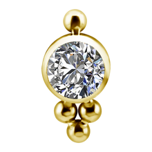 Load image into Gallery viewer, Jewelled Captive Cluster Disc in 24k PVD titanium with a white premium zirconia stone, made for captive ball closure ring 
