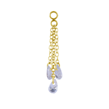Load image into Gallery viewer, 24k PVD surgical steel charm with three chains and three floating cubic zirconia stones 20mm in length 
