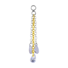 Load image into Gallery viewer, A charm with one 24k PVD surgical steel chain and two plain surgical steel chains with three floating cubic zirconia stones 25mm in length 
