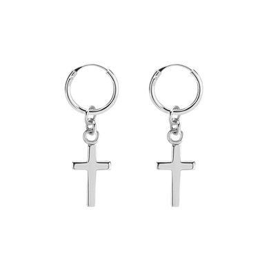 925 sterling silver sleeper earrings with a cross charm.