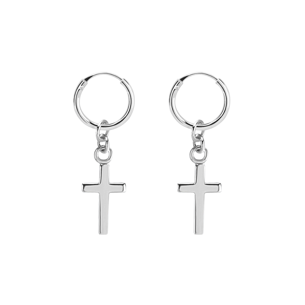 925 sterling silver sleeper earrings with a cross charm.