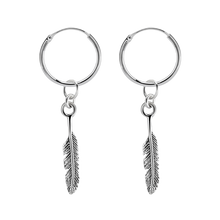 Load image into Gallery viewer, 925 sterling silver sleeper earrings with a feather charm 
