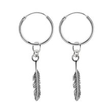 Load image into Gallery viewer, 925 sterling silver sleeper earrings with a feather charm 
