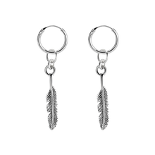 Load image into Gallery viewer, 925 sterling silver sleeper earrings with a feather charm 

