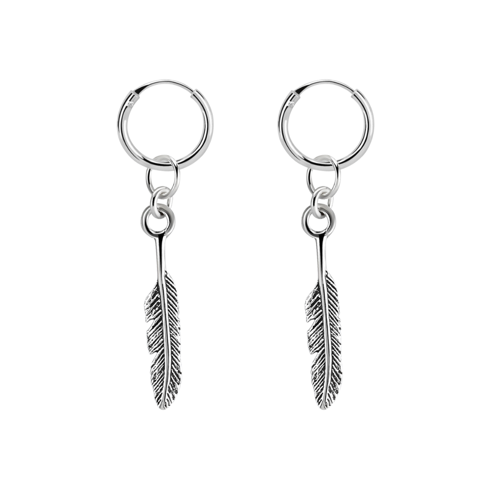 925 sterling silver sleeper earrings with a feather charm 