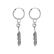 Load image into Gallery viewer, 925 sterling silver sleeper earrings with a feather charm 
