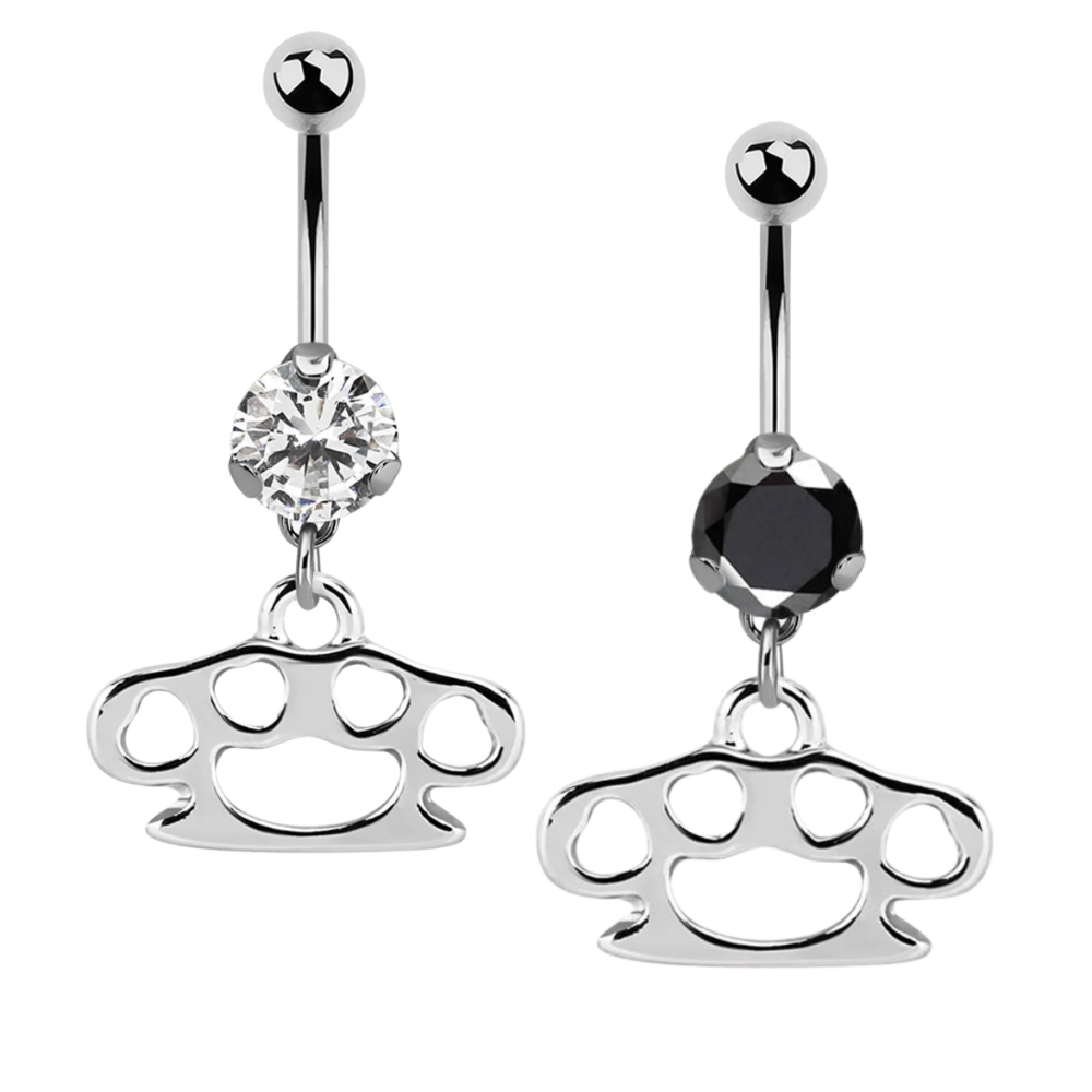 Jewelled Navel Barbell with Brass Knuckles