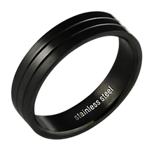 Load image into Gallery viewer, Black steel finger ring with two grooves 

