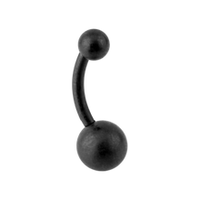 Load image into Gallery viewer, Black steel navel barbell with small balls and a 10mm long post
