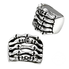 Load image into Gallery viewer, Stainless steel skeleton hand ring with a small skull
