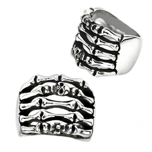 Load image into Gallery viewer, Stainless steel skeleton hand ring with a small skull
