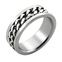 Load image into Gallery viewer, A matte polished stainless steel ring with an embedded chain inlay.
