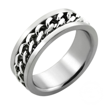 Load image into Gallery viewer, A matte polished stainless steel ring with an embedded chain inlay.
